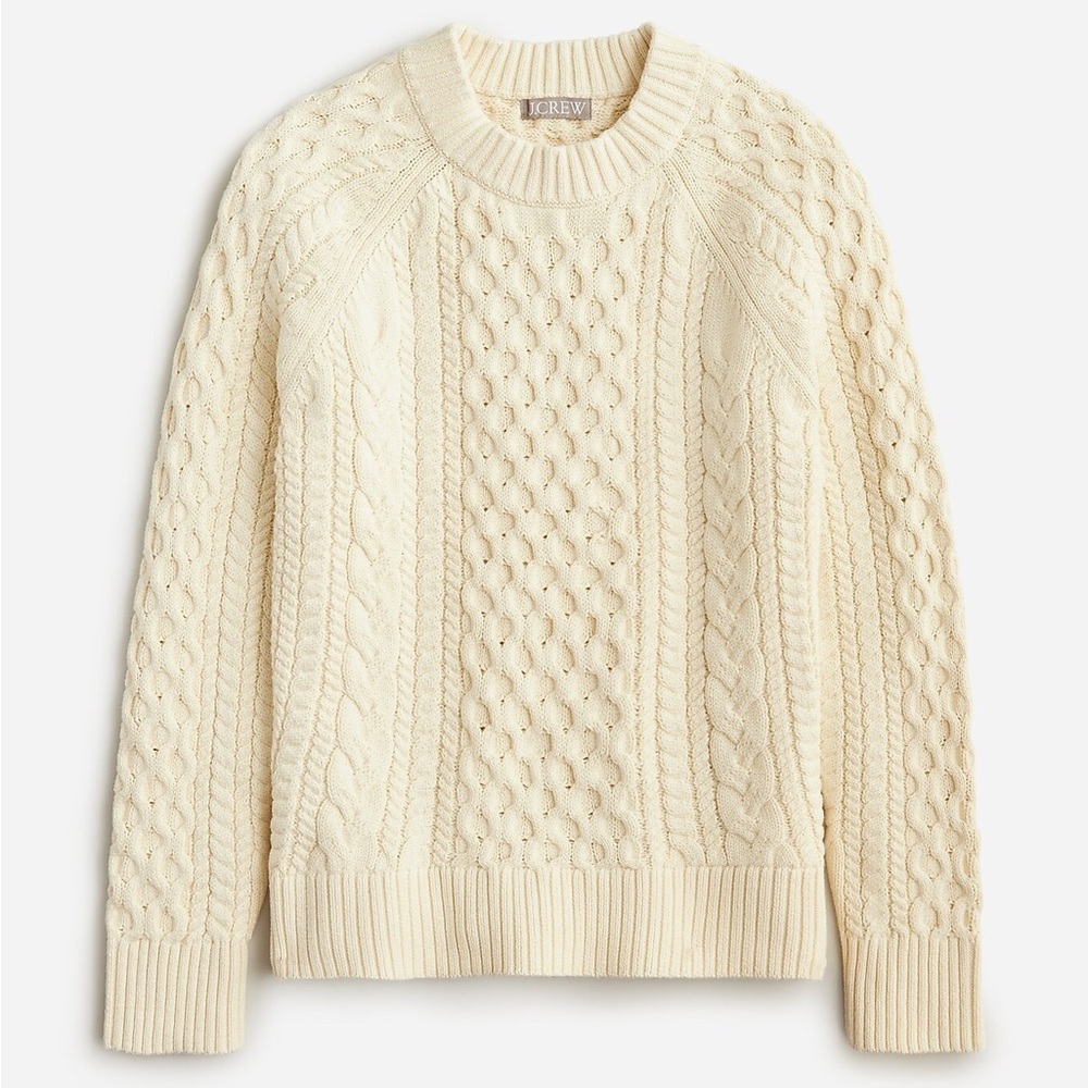 J. Crew Cotton Crewneck Cable-knit Fisherman Sweater Tan Medium Holiday ‘23 - Picture 12 of 12